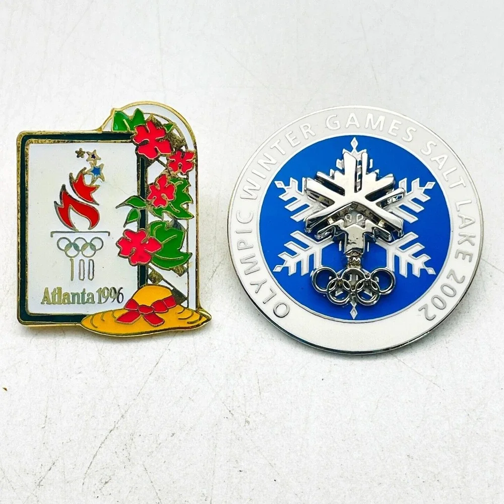 Vintage Olympic Pin Lot of 2 Atlanta 1996 Snowflake 2002 Sports Collectible
